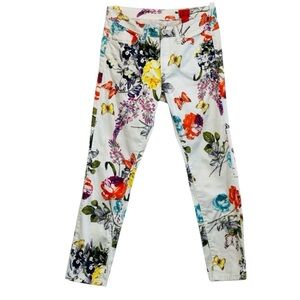 V Cristina Floral Print Skinny Pants, Women's, Button Zip, Colorful, Size 8